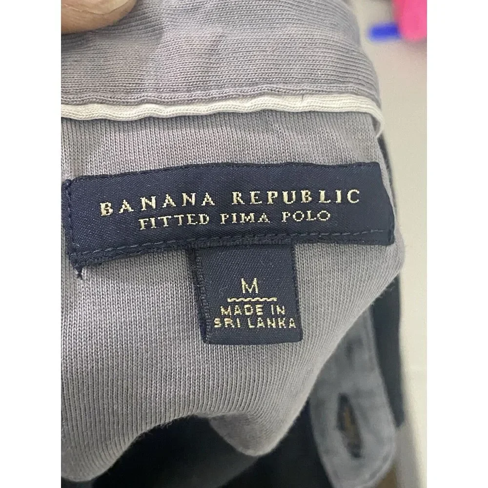 Banana‎ Republic Men's Fitted Pima Polo Shirt Black Short Sleeve Size Medium